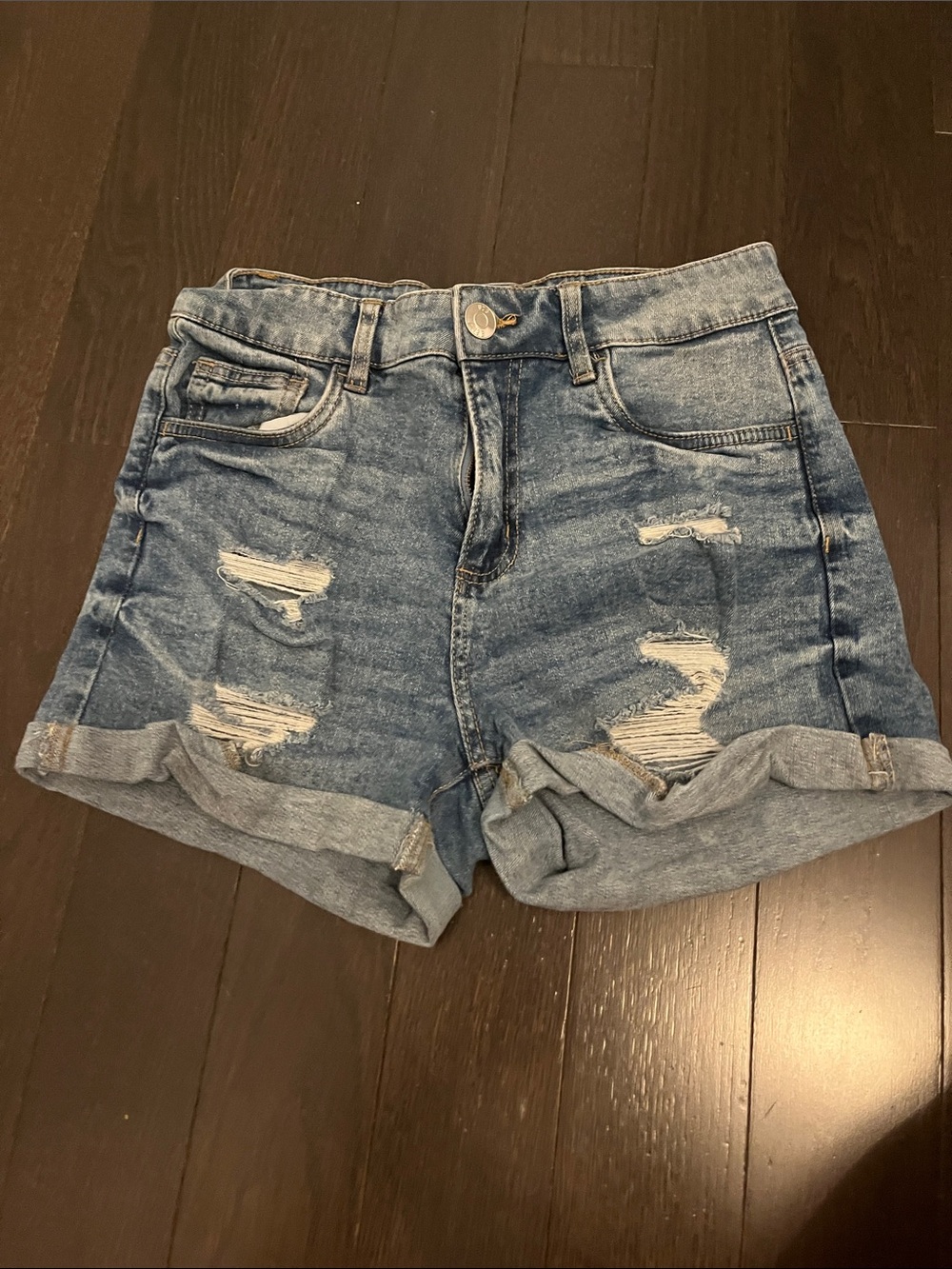 Classic Blue Denim Distressed Women’s Shorts